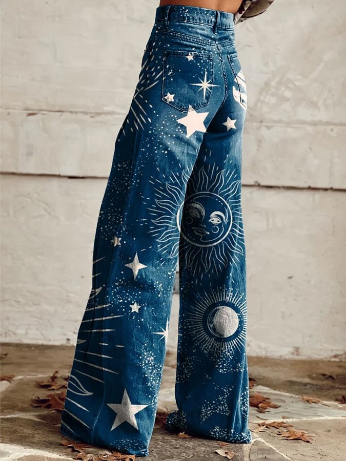 Women's Vintage Stars Print Casual Wide Leg Pants