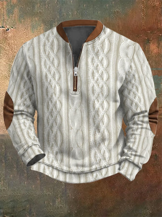 Men's Vintage Knit Print Zip-Up Sweatshirt