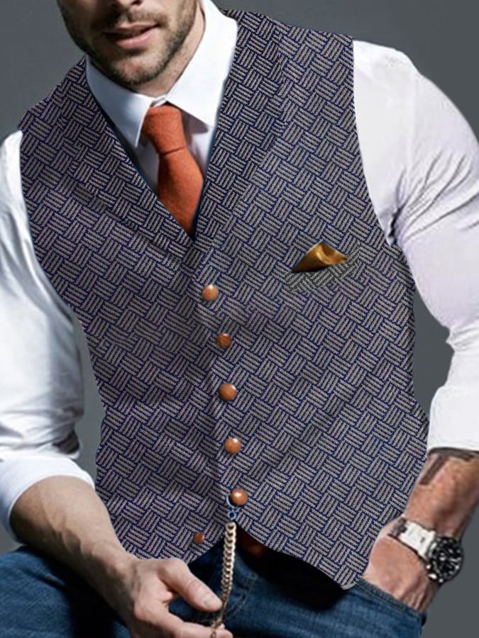 Men's Retro Pattern Elements Design Casual Slim Vest