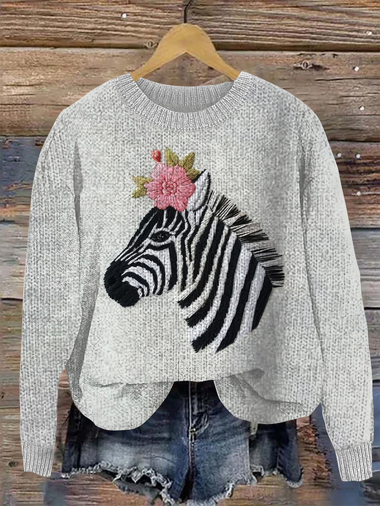 Floral Zebra Print Casual Women's Sweater