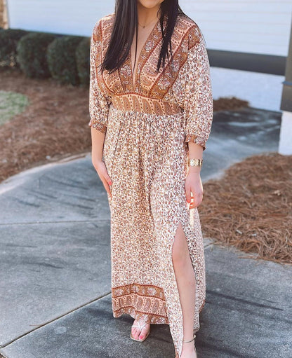 V Neck Paisley Maxi Dress