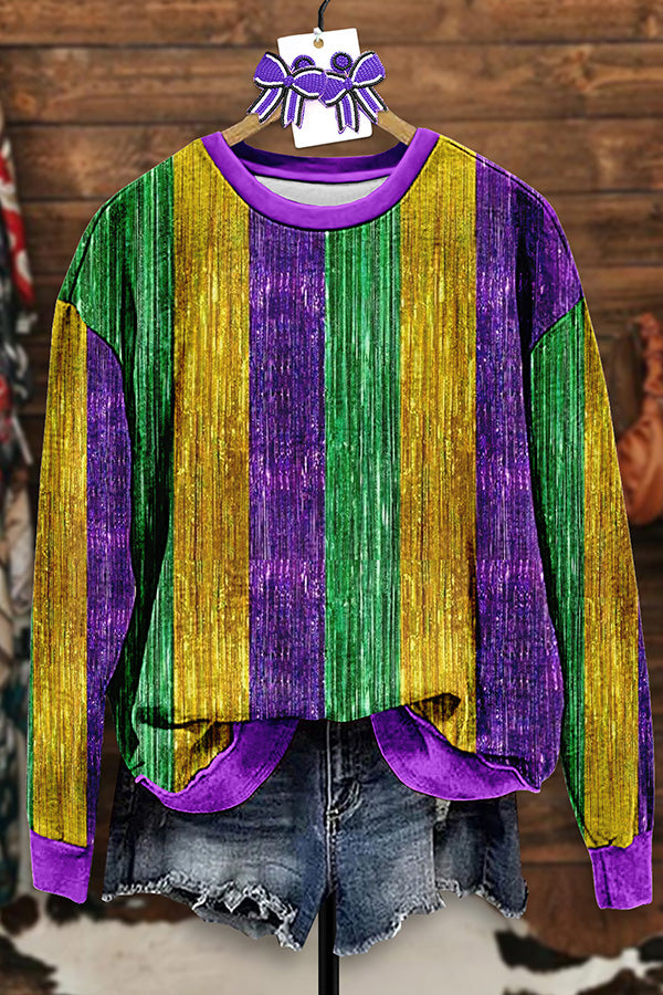 Vintage Mardi Gras Stripe Print Sweatshirt