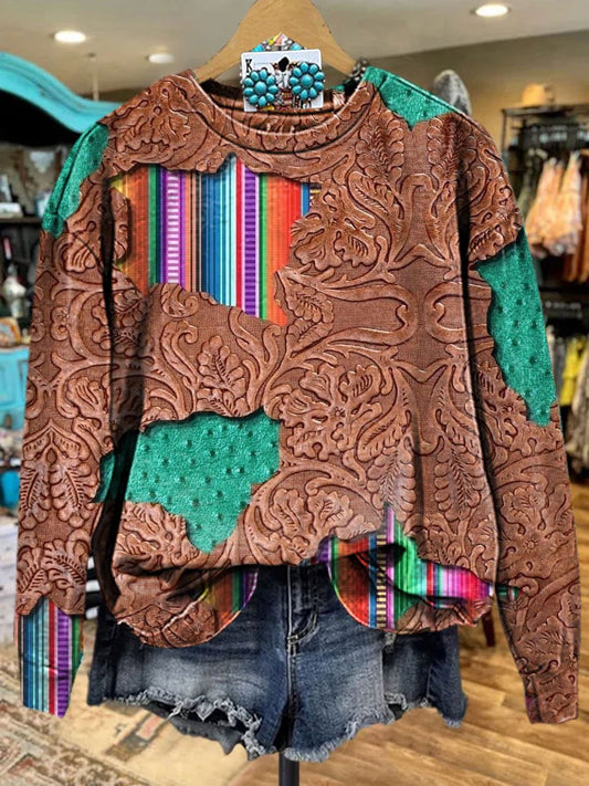 Vintage Western Print Casual  Sweatshirt