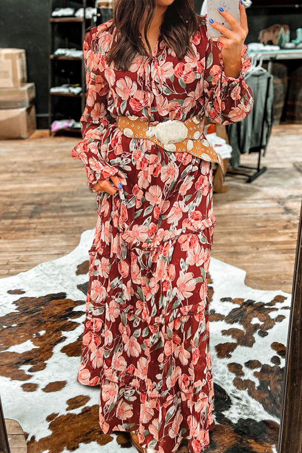 Pretty Floral Print Ruffled Long Sleeve Dress