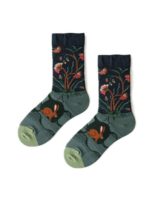 Retro Forest Hare Socks