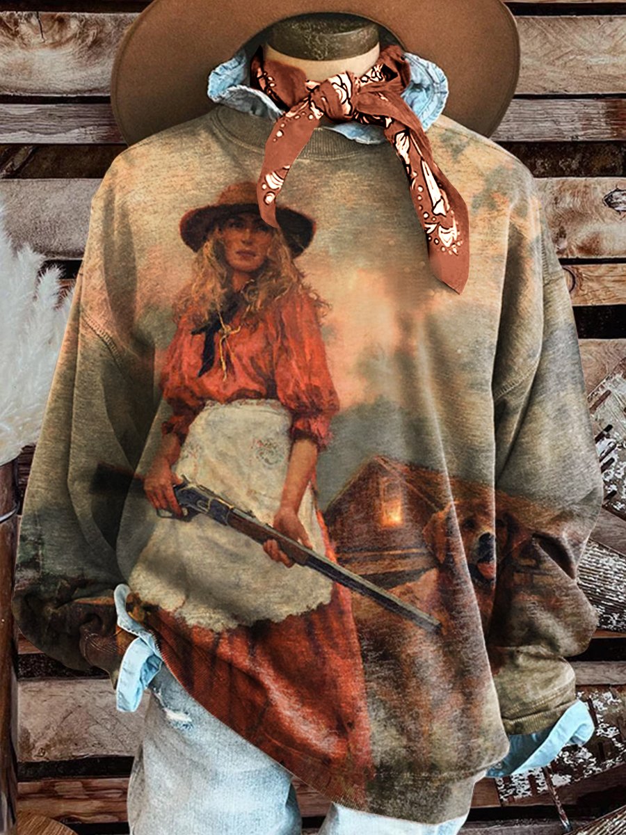 Western Cowgirl Print Casual Sweatshirt