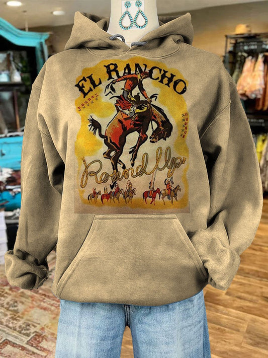 Vintage Cowboy Print Casual Hoodie Sweatshirt