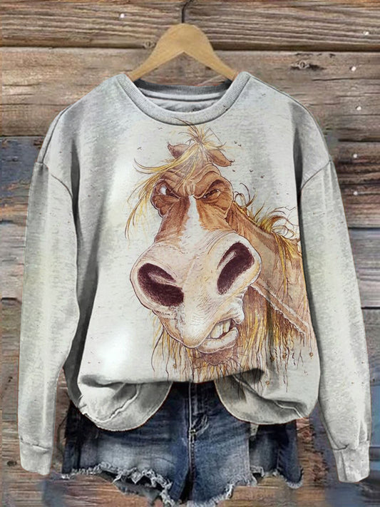 Funny Horse Print Casual Cozy Vintage Sweatshirt