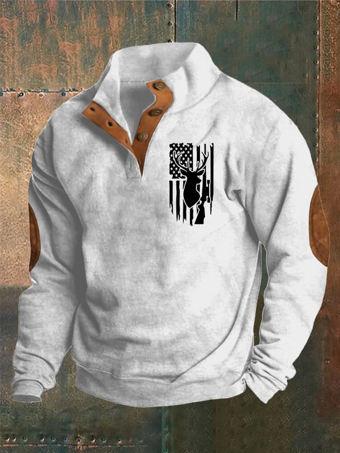 Men's Vintage Western Elk Stand Collar Sweatshirt