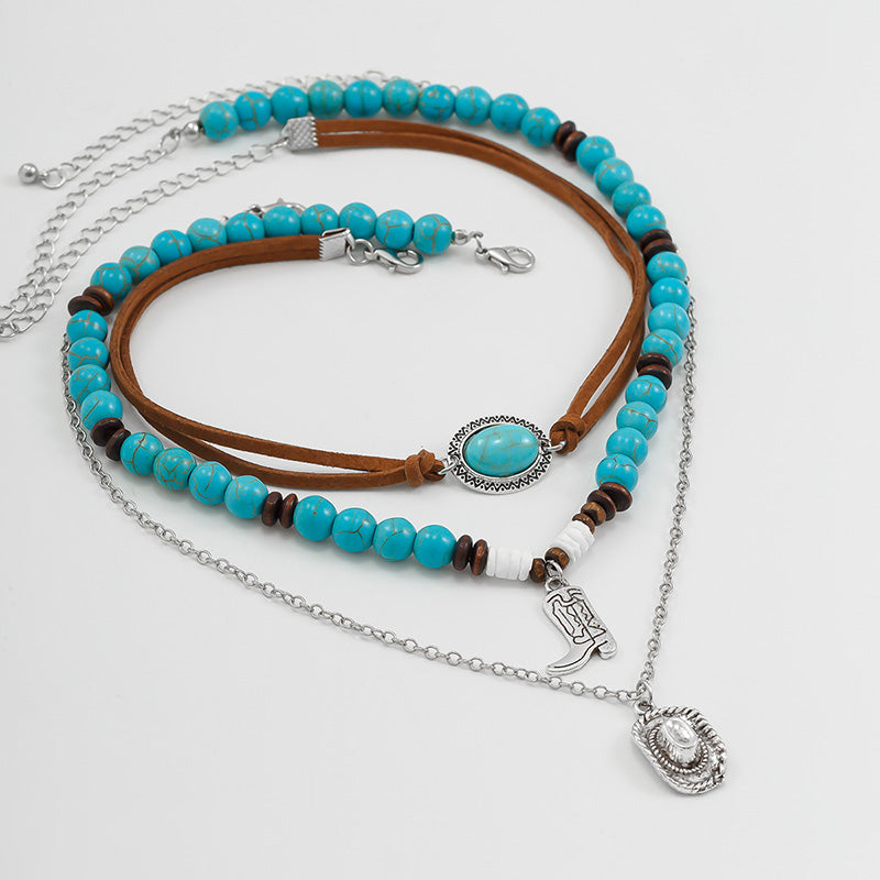 Vintage Western Cowboy Turquoise Beaded Necklace