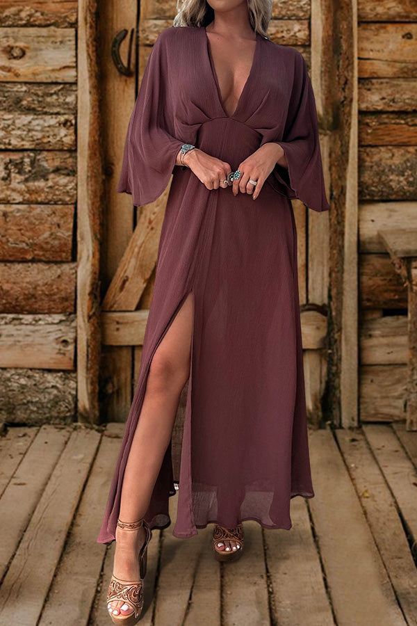 Romantic Deep V-Neck Bell Sleeve Dress