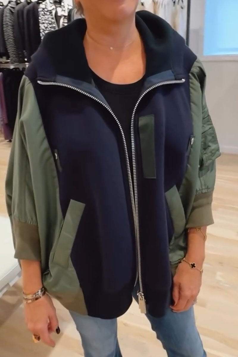 Women's Casual Solid Color Hooded Patchwork Jacket