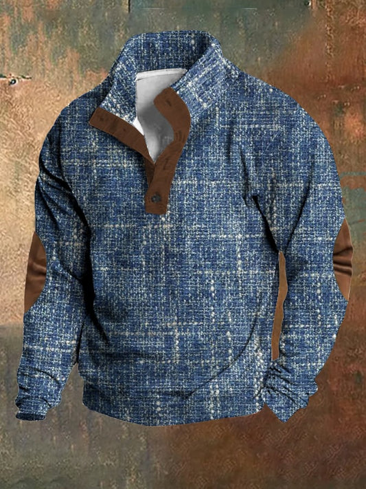 Men'S Vintage Textured Fabric Print Sweatshirt