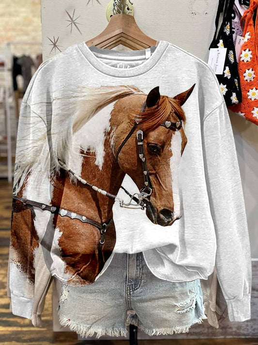 Horse Art Print Casual Sweatshirt