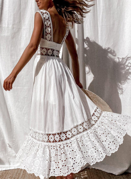 Fashion Lace Sleeveless Teaching Long Skirt Dress White Wedding Dresses 💍