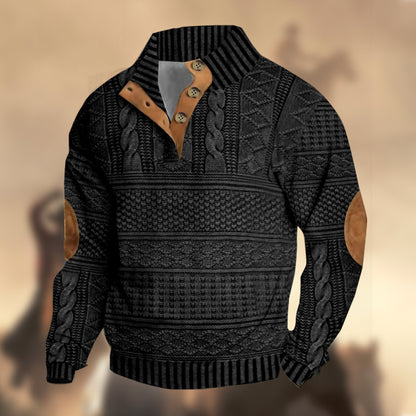 Men's Casual Retro Cashmere Stand Collar Button Sweatshirt