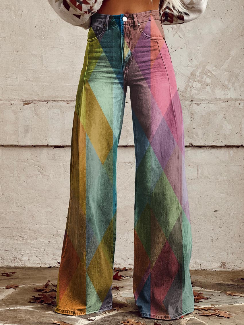 Women's Colorful Print Casual Wide Leg Pants