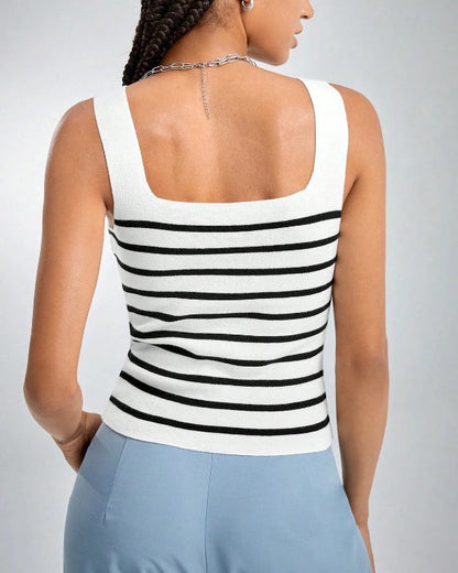 Slim Fit Knitted Vest Striped Large U-Neck Halter Top