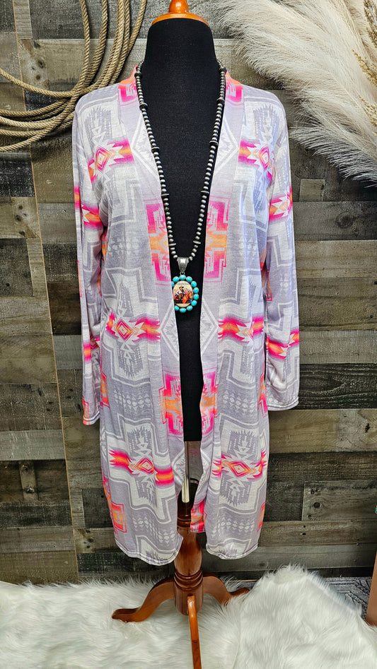 Pink Fire Aztec Lightweight Cardigan