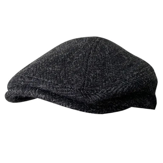 THE PEAKED Gatsby Flat Hat Black-Harris Tweed