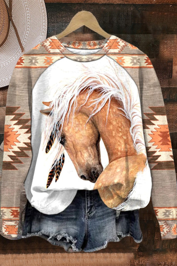 Women's Western Horse Print Sweatshirt