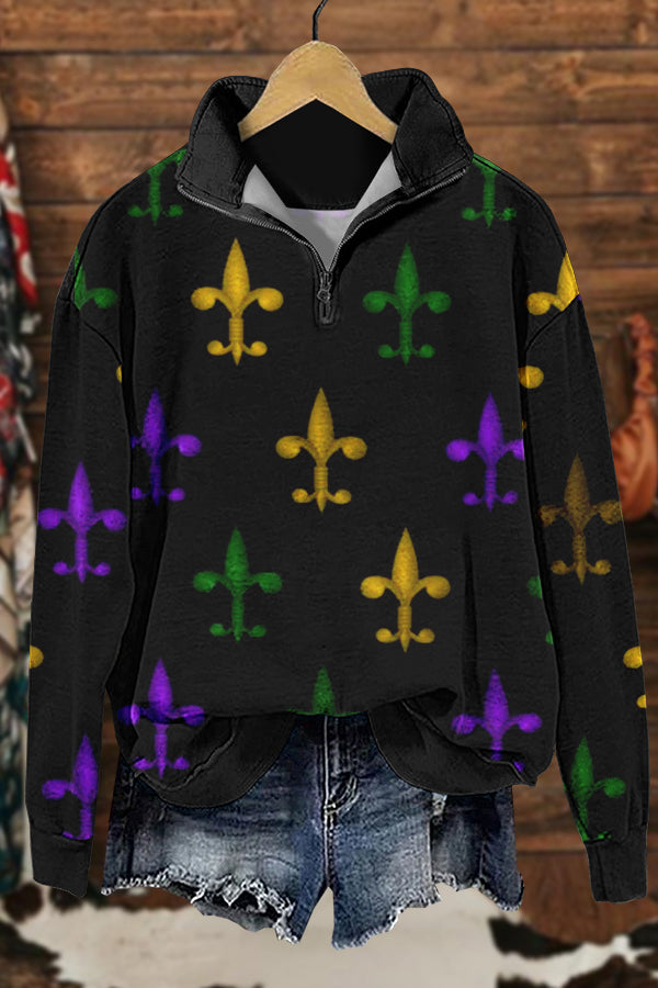 Chic Mardi Gras Print Sweatshirt