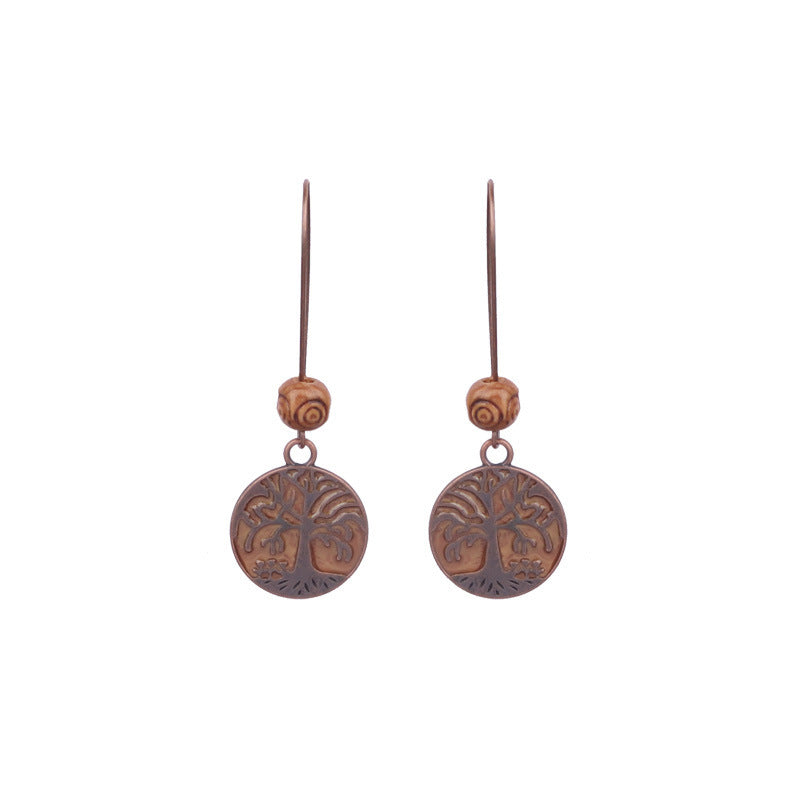 Women's Bohemian Retro Geometric Round Wooden Bead Earrings