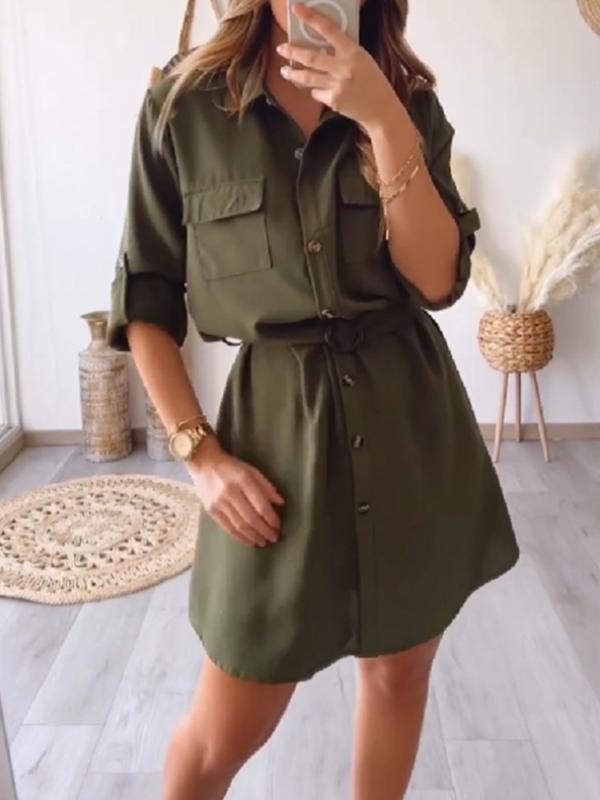 Women's Casual Single Breasted Shirt Short Dress