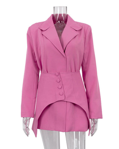 Solid Color Lapel Blazer Girdle Two-Piece Suit