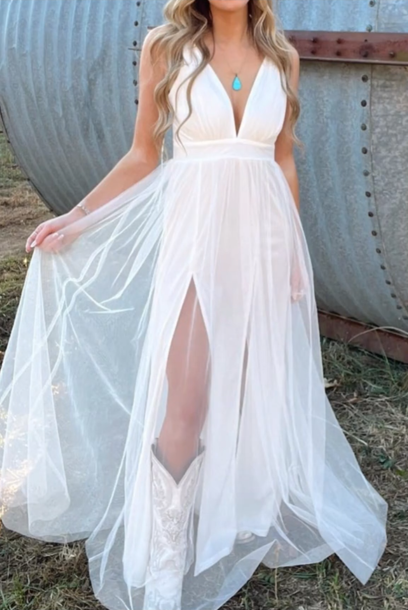 Mesh Suspender Formal Dress Long Skirt