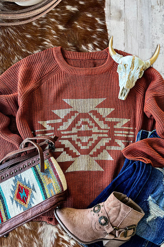 Western Aztec Printed Sweater