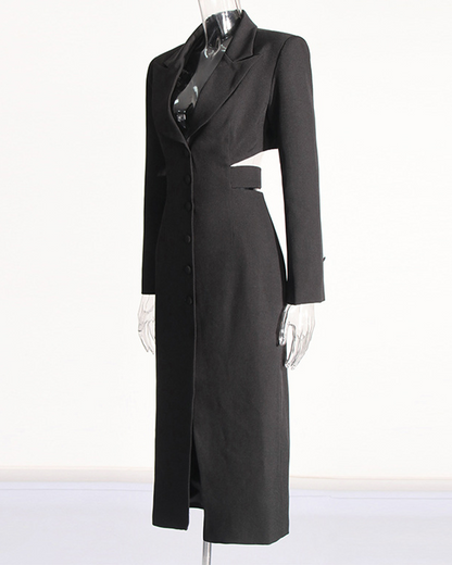 Embellished Waist-High Suit Long Coat