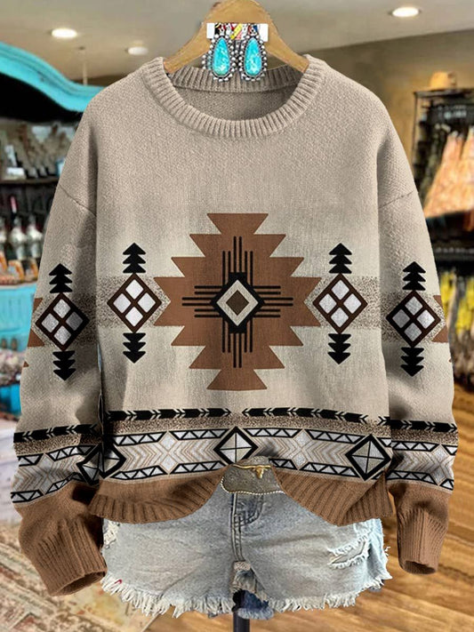 Aztac Print Knit Pullover Sweater