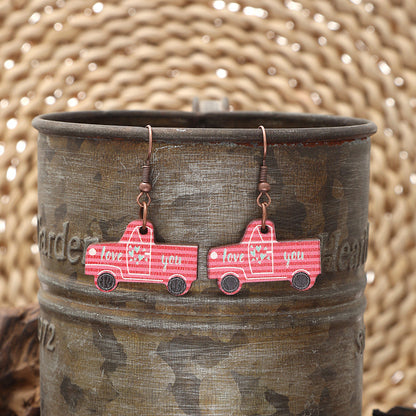 Valentine's Day Love Letters Car Shaped Wooden Earrings