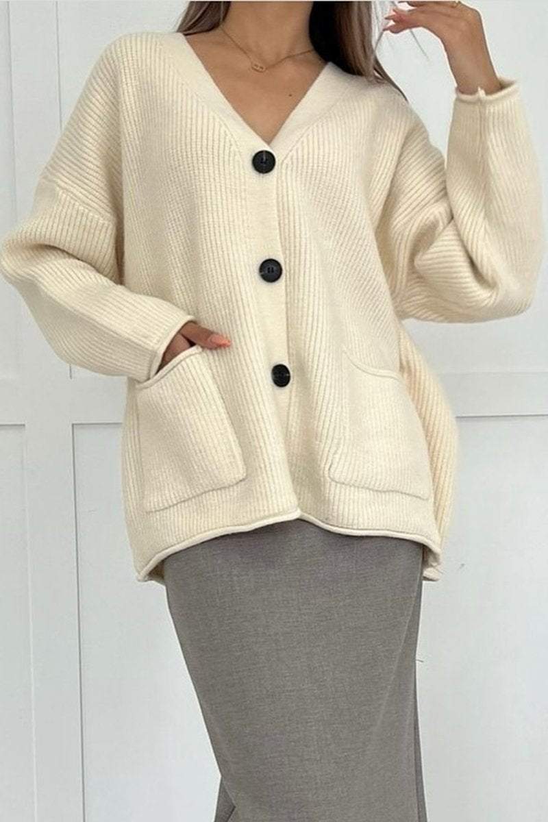 Women's Casual Solid Color Pocket Knitted Cardigan