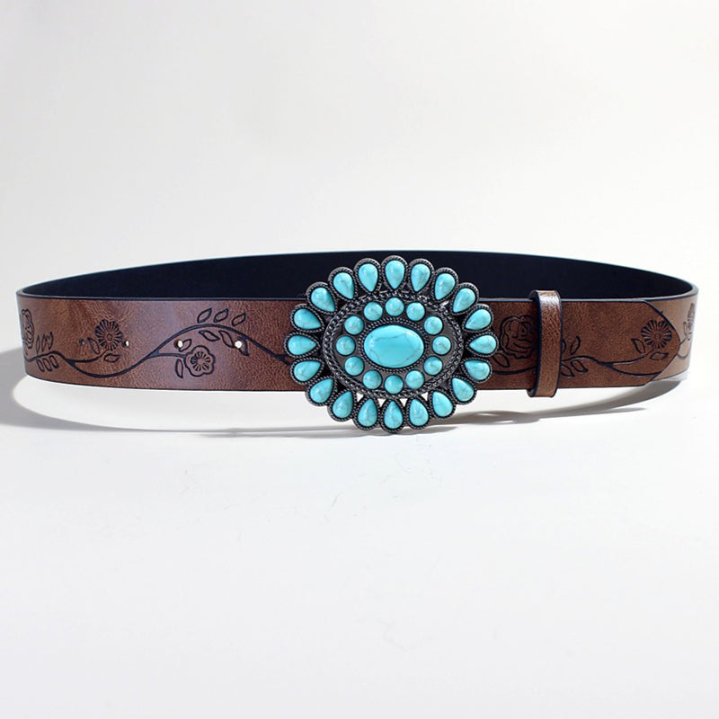 Trendy Rose Pattern Turquoise Bead Belt