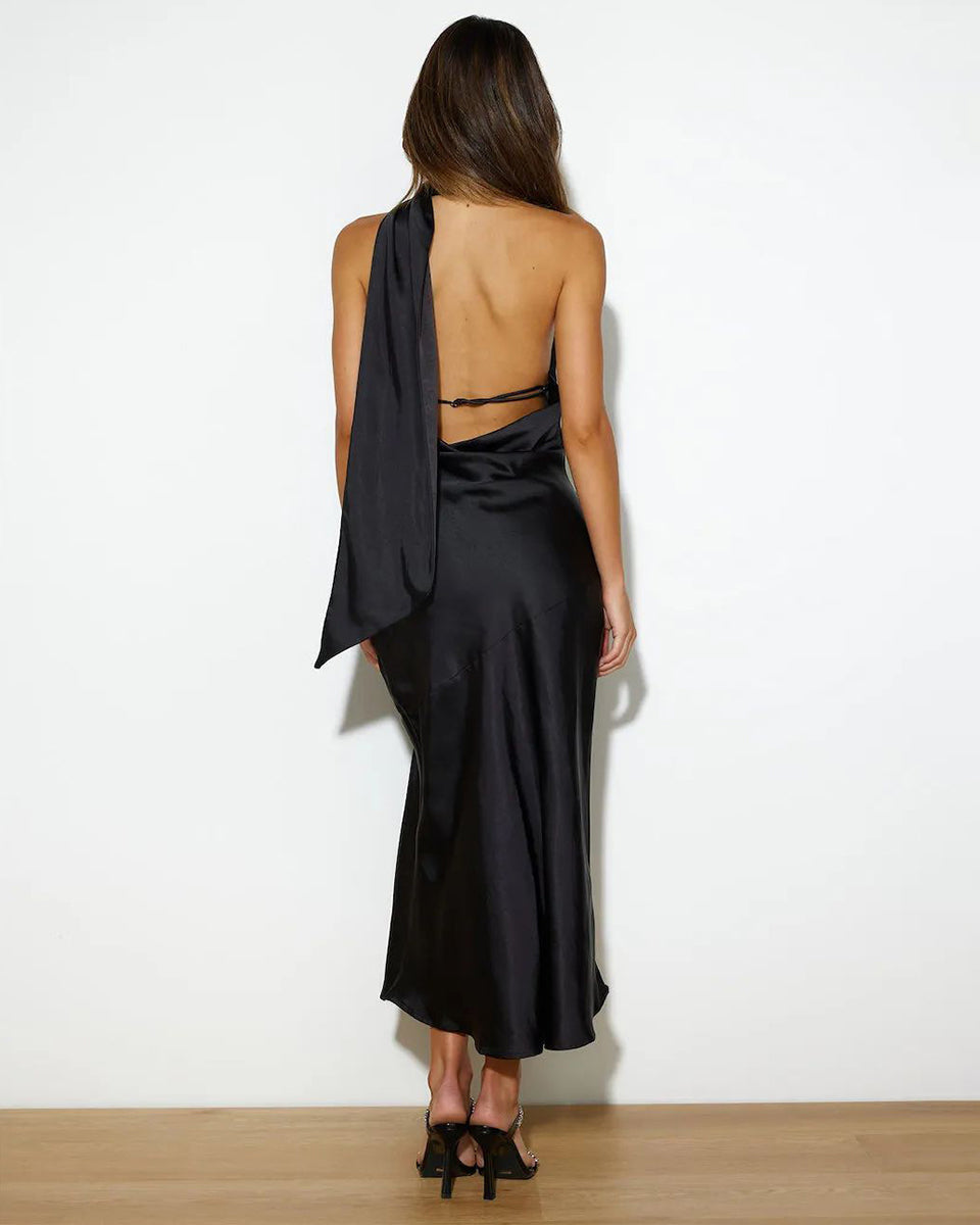 Fashion Satin Design Slit Dress Sexy Backless French Evening Dress