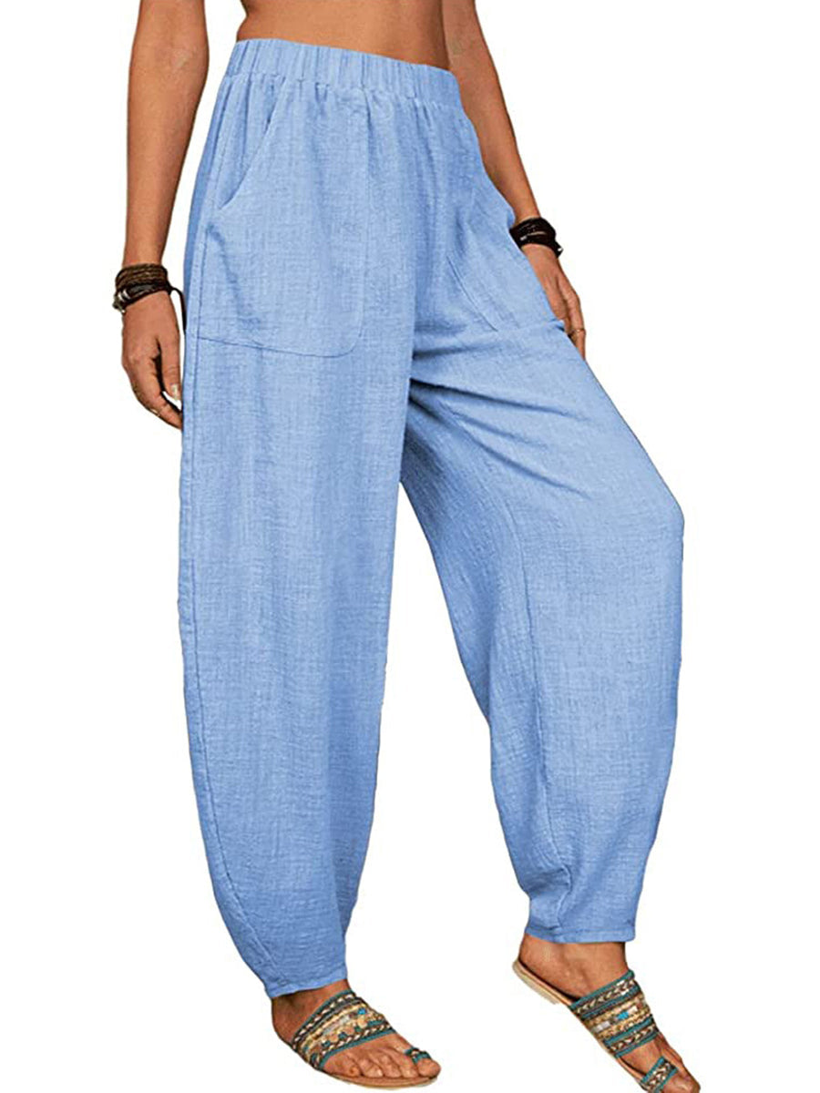 Casual Plain Loose Cotton Harem Pants