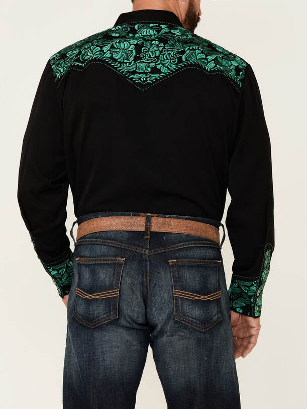 Men's Emerald Embroidered Long Sleeve Snap Western Shirt