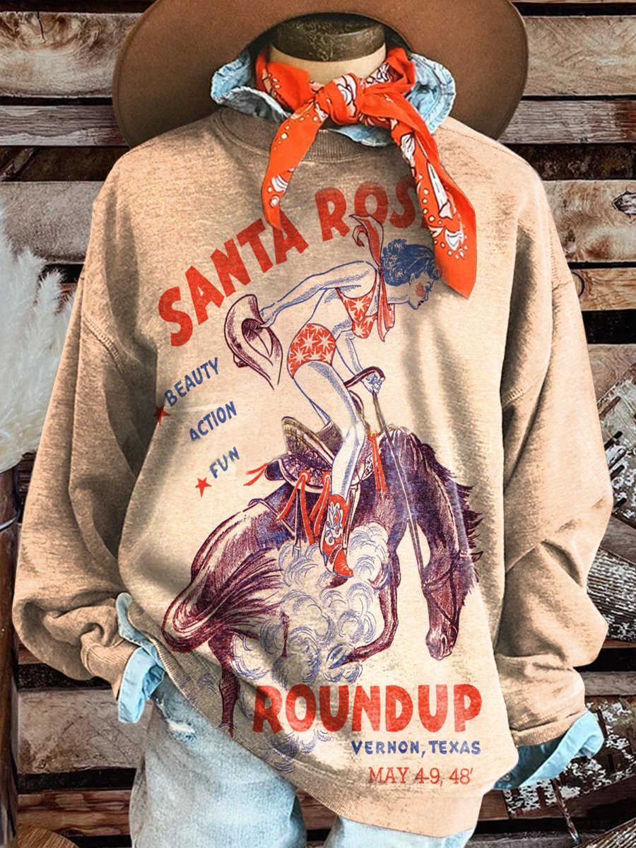 Vintage Rodeo Print Casual Sweatshirt