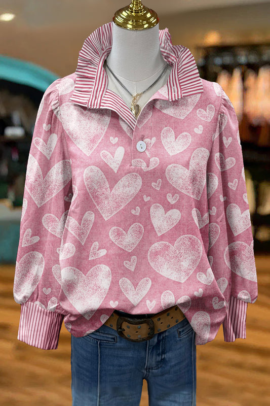 Vintage Valentine's Day Heart Print Blouse