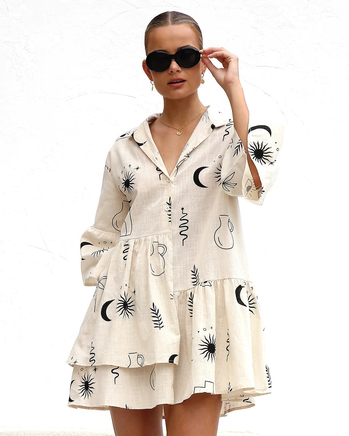 Bell Sleeve Loose Shirt Short Dress