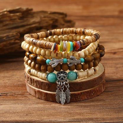 Unisex Retro Bohemian Multi-layered Wooden Bead Bracelet