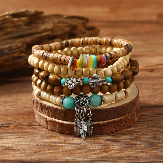 Unisex Retro Bohemian Multi-layered Wooden Bead Bracelet