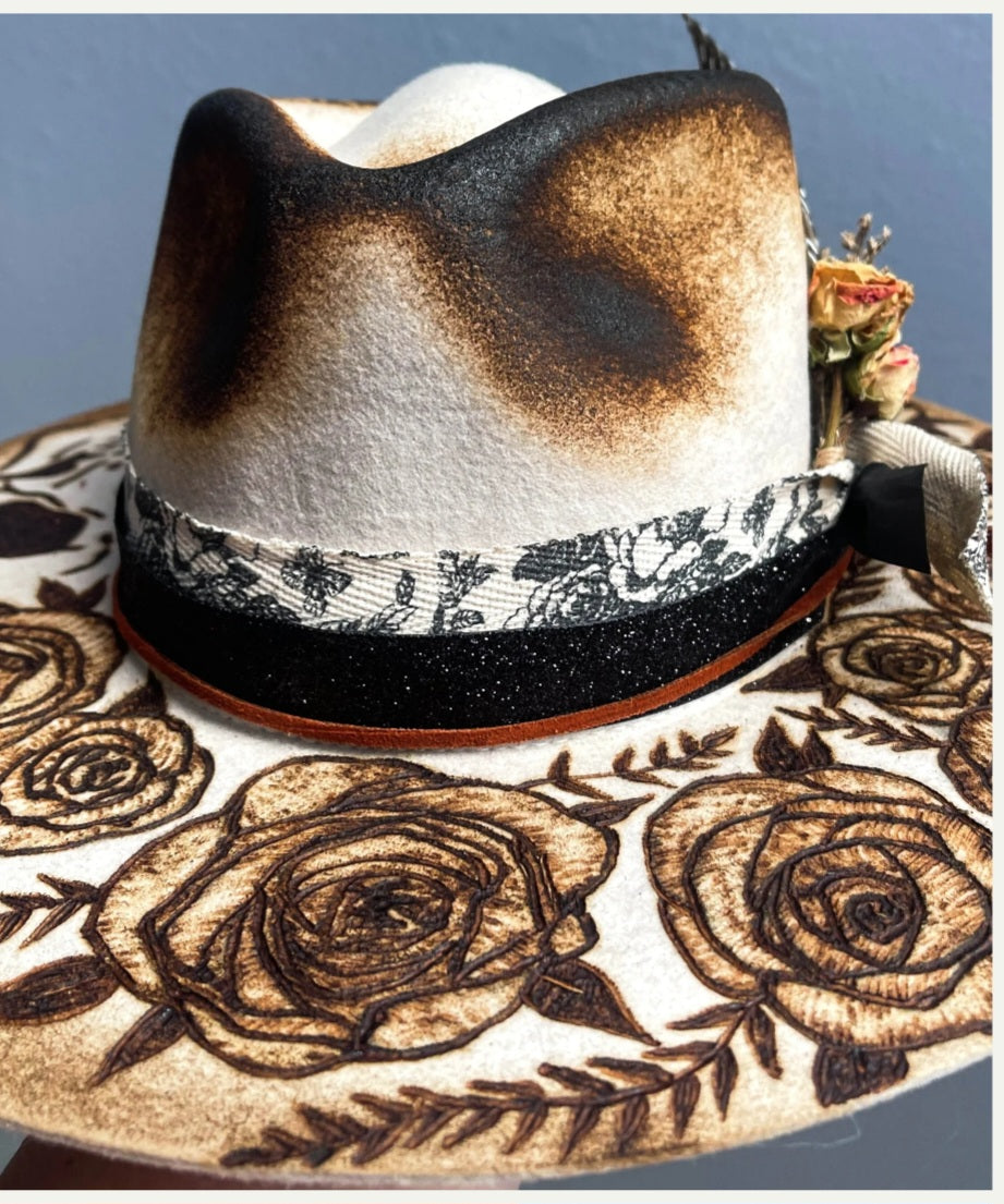 Skull Candy Hand Burnt Wool Felt Hat