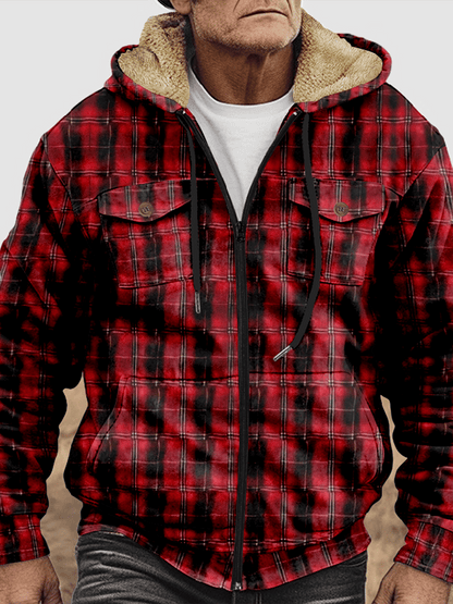 Men's Western Style Printed Hooded Fleece Jacket