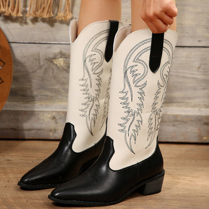 Womens Cowboy Embroidered Pointed High Western Boots