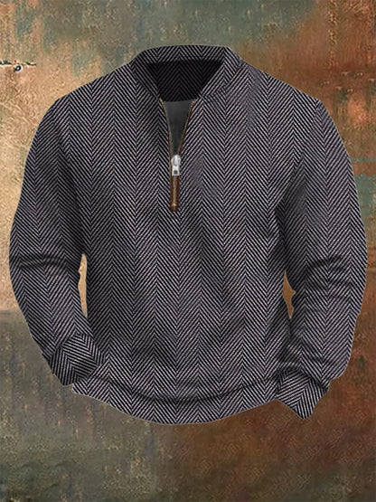 Men's Western Vintage Jacquard Herringbone Zip Sweatshirt (Non-Print)