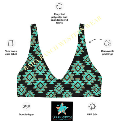 Ready to Ship Yeehaw Turquoise Aztec Bikini Top Size Medium