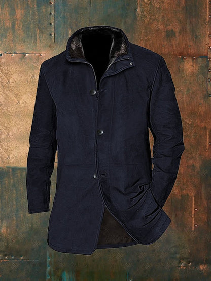 Men's Solid Color Retro Mid-Length Fur Woolen Coat